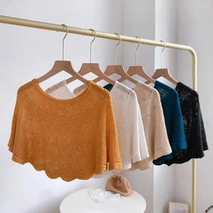 Scarves Korean Silk Knit Hollow Shawl Scarf Spring Summer Air Conditioning Neck Guard Fashion Sunscreen Pullover Blouse Women's Cape