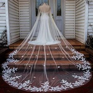 Wedding Hair Jewelry Real PO 4m 5M jedna warstwowa zasłona ślubna z grzebieniami biała koronkowa krawędź noilu nośna Kości słoniowej Katedra