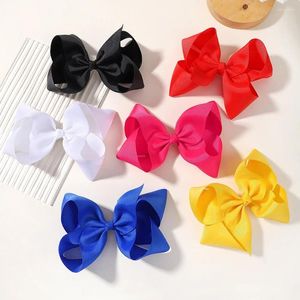 Hair Accessories 2/1pcs 6/8Inch Kids Colorful Big Bow Solid With Clip Boutique Grosgrain Hairpins Hairclips Wholesale