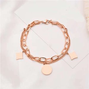 Fashion luxury Female Multi-layer Bracelet classic Designer design square four leaf clover 3 colors round two layer for women Cuff206h