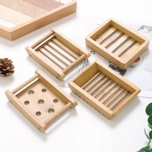 14 stilar trä tvål diskar bricka hållare naturlig bambu förvaring tvål rack platta lådan container trä badrum tvålskål lagringslåda Th1229