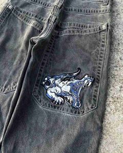 Jeans da uomo Y2k Jeans da uomo JNCO Hip Hop Cartoon stampa grafica Jeans larghi vintage Pantaloni neri Uomo Donna Pantaloni a gamba larga a vita altaL231122