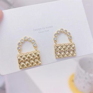 Stud Exquisite 14k Real Gold Small Handbag Women Earring Zircon Charm Earrings Wedding Jewelry Bijoux för Bridal Gift242y