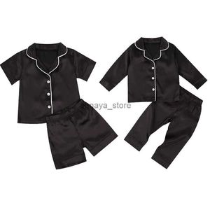 Pigiama 2020-09-09 Lioraitiin 1-7T Bambino Bambino Pigiama di raso nero Infant Boy Pantaloni a maniche corte/lunghe Indumenti da notte Casual 2PCS HomewearL231211