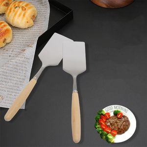 Spatule de cuisson à steak à tête carrée en acier inoxydable, manche en bois, pelle à pizza, crêpes, tourneur de bœuf, grattoir, outils de barbecue, ustensiles de cuisine Q824