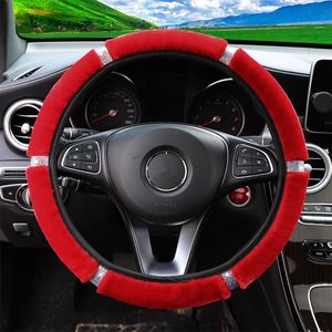 Soft Plush Rhinestone Car Steering Wheel Cover Winter Interior Accessories 37-38cm Steering-Cover Car-styling for Women
