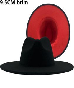 95CM widebrimmed woolen bigbrimmed jazz top hat autumn winter ladies black red light top fedora hat fashion men039s Panama9701241