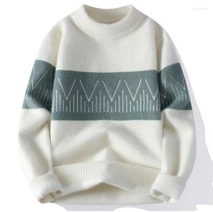 Men's Sweaters 2023 Autumn Winter Half High Collar Imitation Mink Fleece Quality Sweater Pullover Slim Fit Black White Khaki