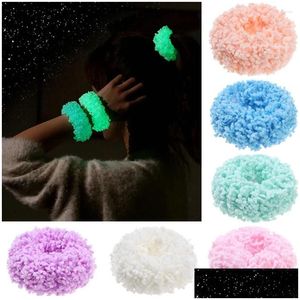 Acessórios de cabelo moda colorf luminosa cordas de pelúcia mulheres meninas titular de rabo de cavalo headwear scrunchies elásticos drop entrega prod dhnfw