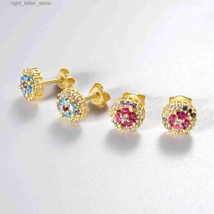 Stud Vewant New 925 Sterling Silver Gold Queen CZ Flower Rainbow Stud Earring Piercing 2023 Luxury Fine Jewelry Gift YQ231211