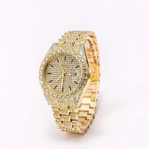 Men's 2021 classic quartz gold foreign trade full diamond watch date three bead watch gem watch whole268K