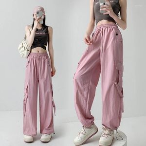 Frauen Hosen Elastische Taille Dünne Hohe Jogginghose Sommer Unisex Sport Stil Einfarbig Große Tasche Spitze Up Weibliche Hosen