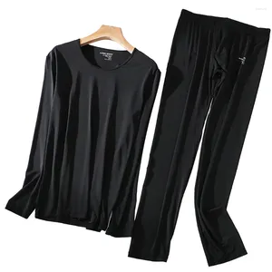 Men's Thermal Underwear Ice Silk Long Set Ultra Thin Sleeves Top And Bottom O Neck Design Multiple Colors Available