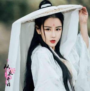 Stingy Brim Hats Chinese Ancient Hat Women Hanfu Cap With Long Veil White Red Black Douli Cosplay Prop Knight Face Cover For3171667