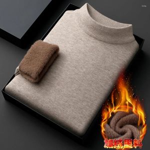 Men's Sweaters High-End Half-High Collar Pullover Sweater Winter Fleece Lined Padded Warm Keeping Soft Bottoming Top
