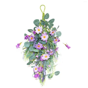 Flores decorativas falso floral primavera margarida porta pendurado roxo lavanda imitação planta decoração para casa lintel pingente flor artificial