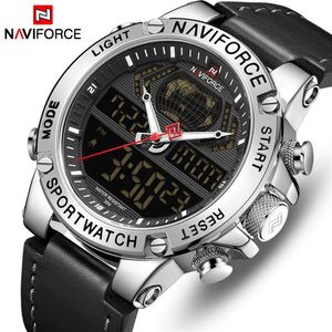 Naviforce Top Brand Mens Fashion Sport Watchs Men Leather Waterproof Quartz Wristwatch Military Analog Digital Relogio Masculino3153