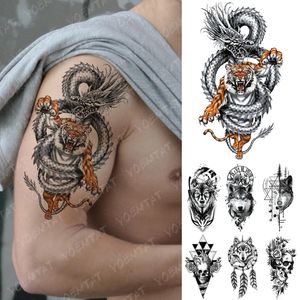 Tillfälliga tatueringar festival drake tiger cross watertof tatuering klistermärke body art india falsk vattenöverföring tatoo kvinnor män 231208