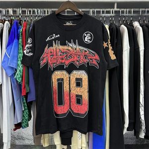 남자 ''hellstar t shirts 균열 인쇄 여름 티 헬스타 티셔츠 남자 여자 고품질 08 로고 헬스 셔츠 고속도로 힙합 탑 티 3T