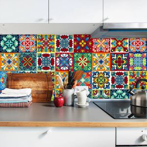 Adesivos de Parede Padrão Colorido Azulejos Cerâmicos Adesivo Mesas Banheiro Cozinha Home Decor Decalques À Prova D 'Água Peel Stick PVC Art Mural 231211