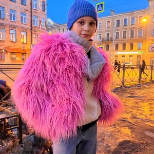 Kvinnors päls faux kappa hösten vinter topp mode rosa eleganta tjocka varma jackor för kvinnor 231211
