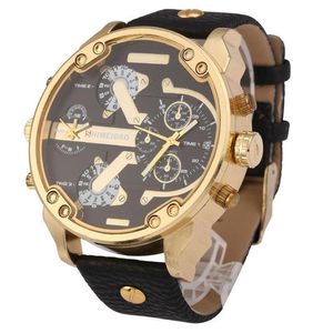 腕時計ブランドShiweibao Quartz Watches Men Fashion Watch Leather Strap Golden Case Relogio Masculino Dual Time Zones Military237f