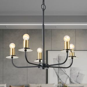 Kitchen Black Chandeliers Lighting Fixtures 5-Light Farmhouse Chandelier Industrial Iron Candle Hanging Pendant Lights for for Bar Hallway Living Room Bedroom