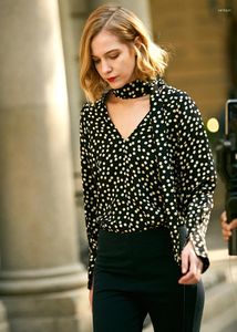 Women's Blouses Silk Blouse Casual Style Dot Printed Lace Up Neck Buckle Long Sleeves Office Tops Elegant Fashion