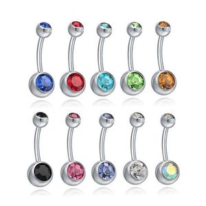 Rostfritt stål Navel Stud Bell -knappringar Zirkoner Belly Ring Body Piercing Jewelry 12 Färger 12st Lot273a