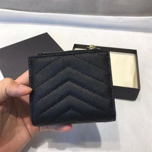 Wysokiej jakości projektanci zamka błyskawicznego Krótkie portfele męskie dla kobiet skórzane biznesowe karty kredytowe Mężczyźni Portfel Women z pudełkiem 15 11cm271s