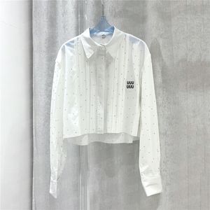 Croped Shirts Tees Luxury Rhinestone Blues for Women Designer Letter White T Shirt långärmad toppar