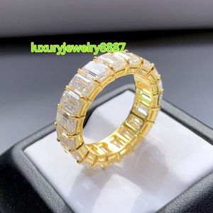 Hailer GRA Anello in oro giallo 18 carati 3x5 mm con diamanti da 0,5 ct, fede nuziale in oro giallo, taglio smeraldo, moissanite, anello eternity