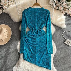 Casual Dresses Spring Autumn Long Sleeve Irregular Sequins Mini Dress Women Bodycon Sparkling Snake Print Chic Short Sequin Party