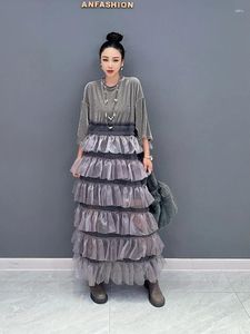 Casual Dresses Superaen 2023 Autumn Korean Paneled Mesh Gold Velvet Dress Loose Fashion Women's Long