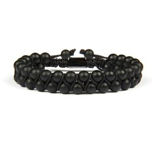 Pulseira homme dupla frisada 6mm ágata fosca preto ônix contas de pedra natural macrame pulseira da amizade presente agradável qualidade superior262r