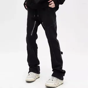 Calças de brim masculinas 2023 y2k streetwear lado zíper preto magro calças de carga para roupas masculinas ropa estética casual calças masculinas pantalon homme