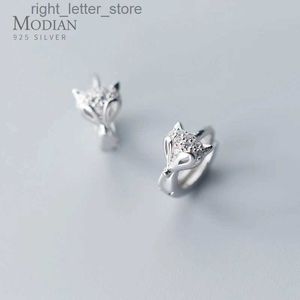 Stud Modian 2021 Popular Shining Zircon Cute Fox Hoop Earring for Women Fashion Genuine 925 Sterling Silver Earring Fine Jewelry YQ231211