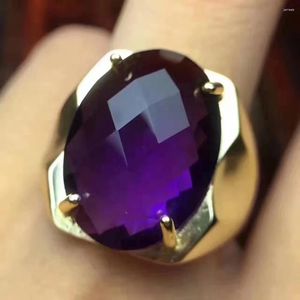 Cluster Rings Man Ring Amethyst Natural And Real 925 Sterling Silver 13 18mm Big Gemstone Men