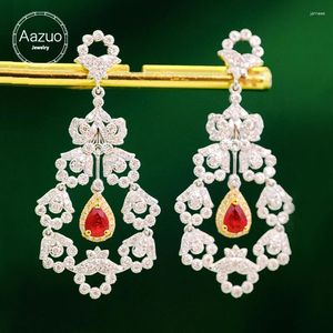 Stud Earrings Aazuo High Quality 18k Pure Gold Natural Ruby Real Diamonds Luxury Drop Gifted For Women Engagement Wedding Party