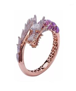 Stile unico Anello femminile drago animale Anello di fidanzamento rosa Fede nuziale vintage per gioielli da festa da donna Gift14035826