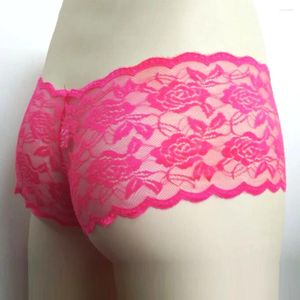 Underpants Men Sexy Lace Floral Lingerie Sissy Crossdress Porno Panties Semi Transparent Bikini G-string Briefs Gay Exotic Underwear
