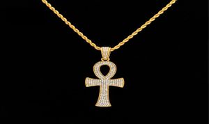 Hiphop Egyptian Ankh Key Necklaces Goldsilver Bling Rhinestone Crystal Crucifixペンダントネックレスのためのヒップホップパーティージュエリー3482554