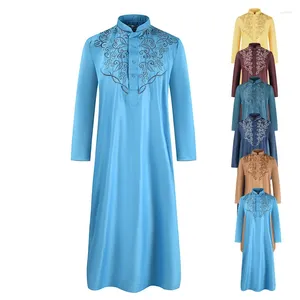 Ubranie etniczne Abaya dla mężczyzn arabska islamska szata pakistańska luźna wiosenna i letnia liczna kolor haft muzułmański długie rękaw