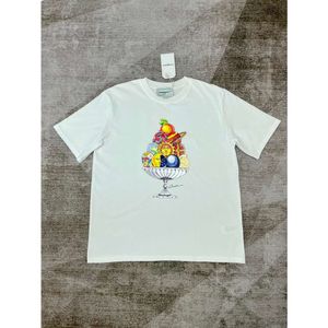 カサブランカワイングラスフルーツプリントティーメンアンドウィメンデザイナーコットンTシャツ半袖Tシャツカサブラントップポロス