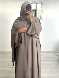 Ethnic Clothing Two Piece Abaya Kimono Matching Muslim Set Ramadan Abayas for Women Dubai Turkey Inner Hijab Dress African Islam Jilbab 231208