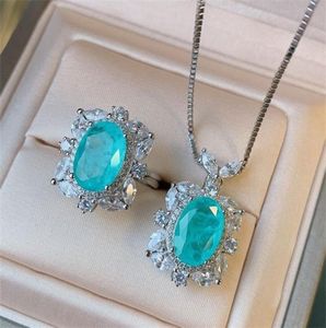 100 925 Sterling Silver Created Paraiba Tourmaline Diamonds Gemstone 812mm 5 CT 링 조절 가능한 고리 여성용 고급 보석 Y112988227