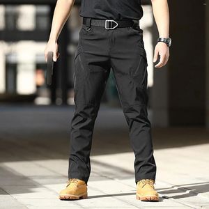 Men's Pants Solid Color Outdoor Stretch Overalls With Large Pockets Loose Soft Rainproof Training