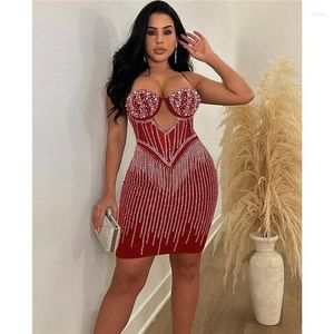 Abiti casual Donne magre di lusso Sexy strass Mesh Patchwork Party Cut-out Corsetto senza schienale Diamanti Night Club Slip Dress Compleanno