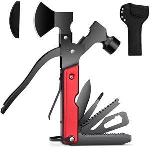 Utomhusgadgets campingtillbehör Multitool 16 i 1 Survival Knife Gear Ax Hammer Multi Tool för jakt Vandring Hållbar mantel LL