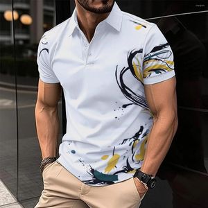 Polos masculinos verão homens manga curta camisa polo colorido desenho impresso casual camiseta lapela botão moda topos roupas engraçadas